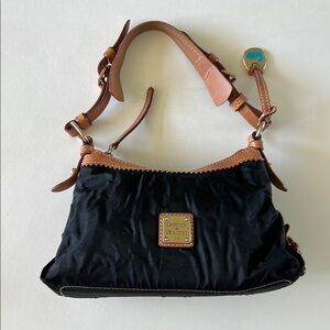 Dooney & Bourke Small Baguette Black Nylon Brown Leather Trim Shoulder Purse